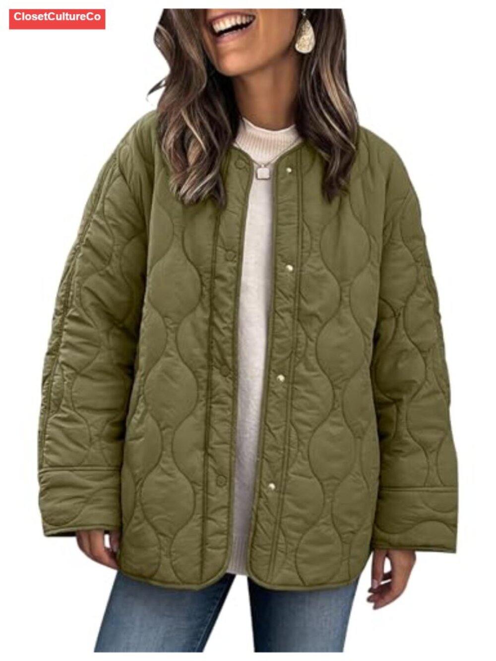 Oversized Lightweight Quilted Puffer Jacket Button Front Fall Winter Coat